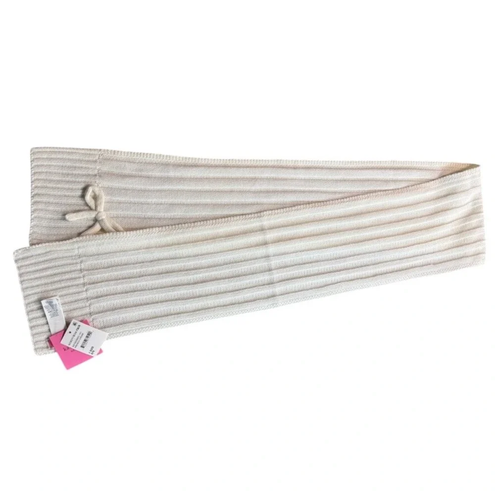 NWT Kate Spade New York Bow Scarf French Cream Metallic Ribbed Knit KS1003560C-1
